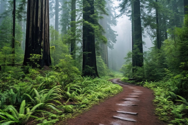 Misty forest path