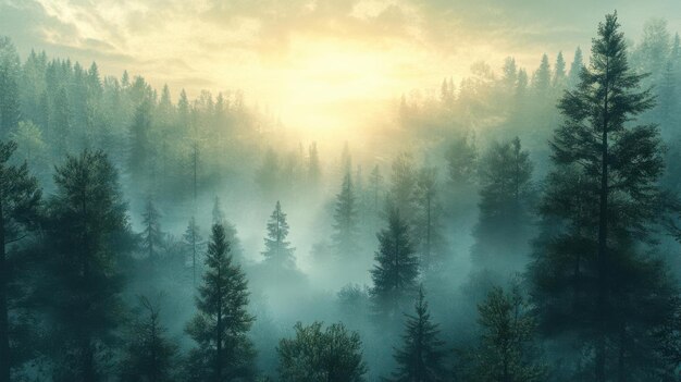 Photo misty forest sunrise illustration