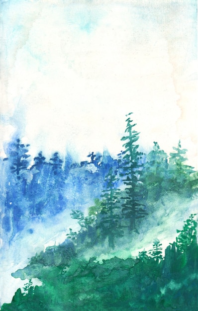 Misty forest watercolor abstract background