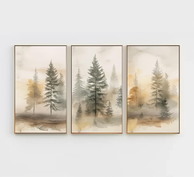 Photo misty forest watercolor painting nature landscape art print