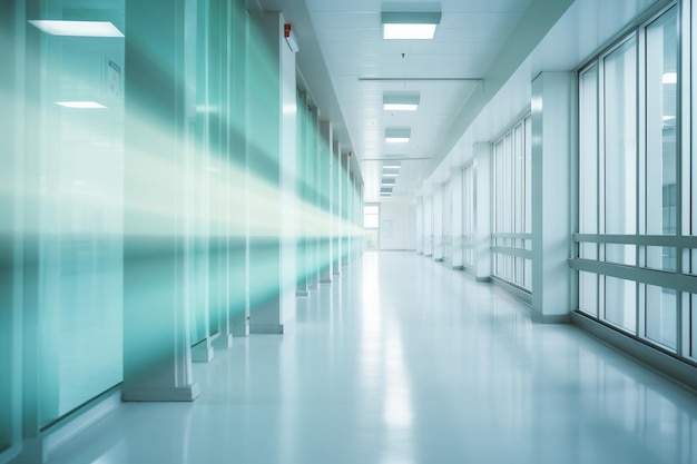 Misty Hospital Hallway Scene Generative AI