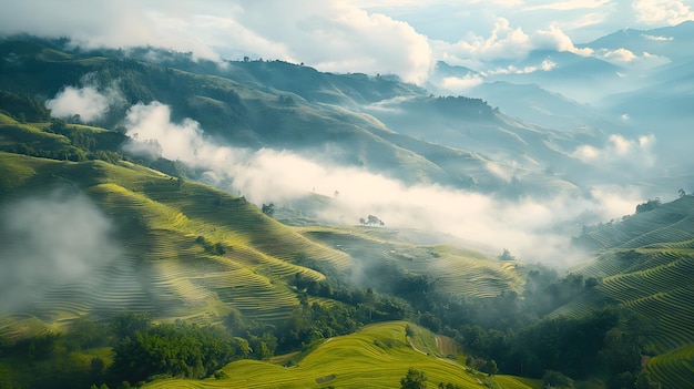 Misty Masterpiece Sapas Terraced Fields Bathed in Mystery and Emerald Light