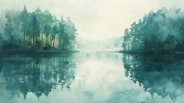 Photo misty morning forest reflection