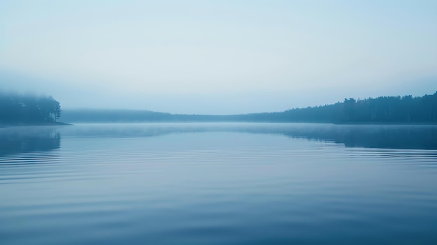 Photo misty morning lake with calm water and distant trees