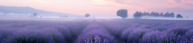 Photo misty morning in lavender field