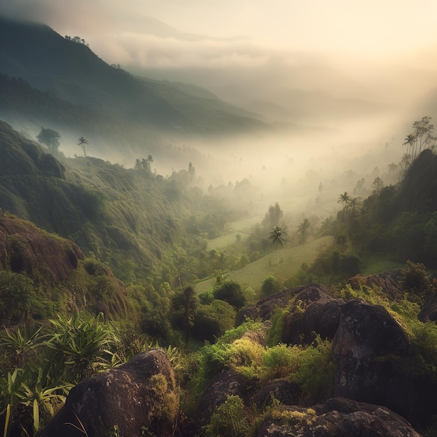 A misty morning in the mountains of the province of batanes.