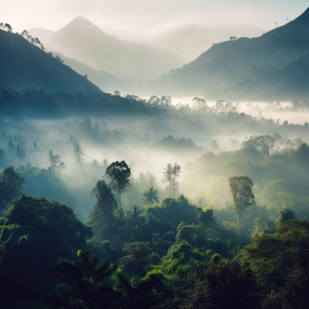 A misty morning in the mountains