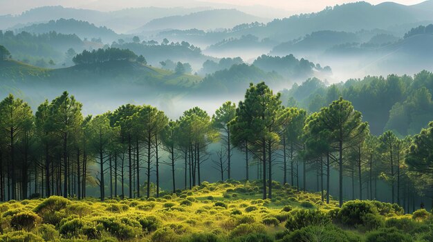 Photo a misty morning in the mountains