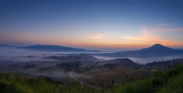 Misty morning sunrise in Khao Takhian Ngo View Point at Khaokho PhetchabunThailand