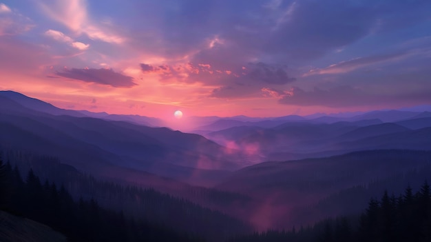 Photo misty mountain sunset landscape