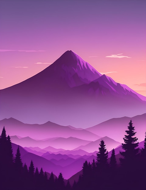 Misty mountain wallpaper purple tone