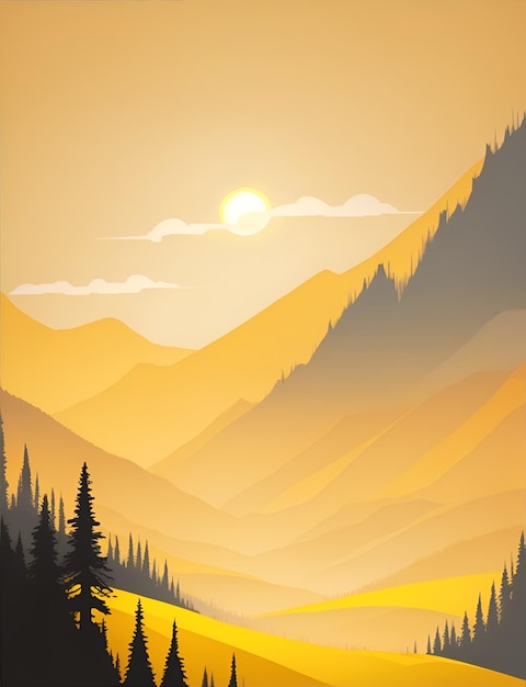 Misty mountain wallpaper yellow tone