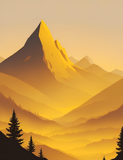 Misty mountain wallpaper yellow tone