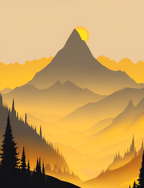 Misty mountain wallpaper yellow tone