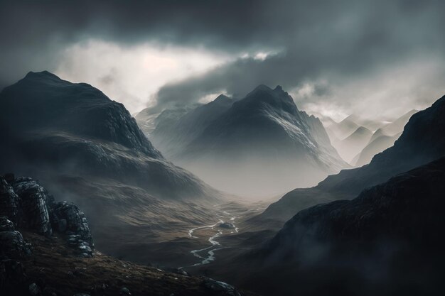 Misty mountainscapes AI generated