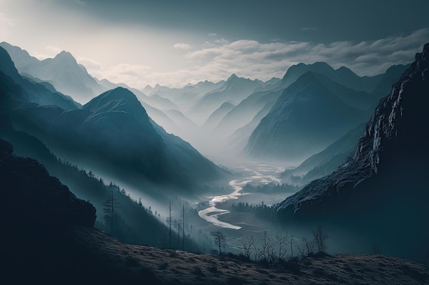 Misty mountainscapes AI generated