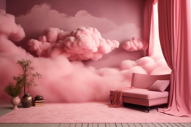 A misty pink backdrop with dreamy clouds