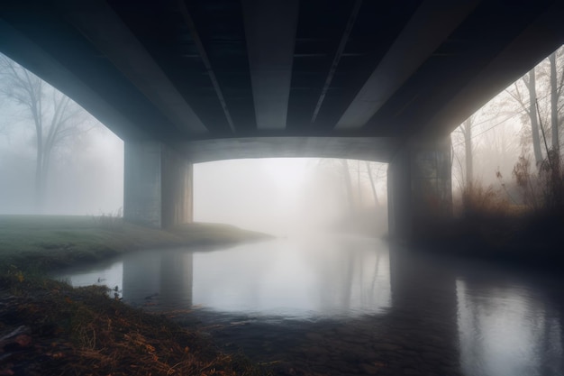 Misty river bridge Generate ai