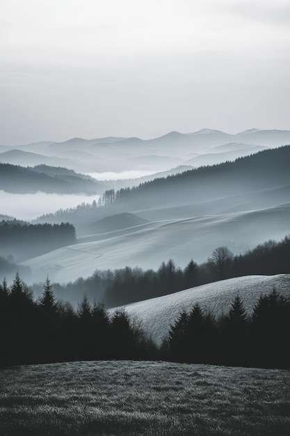 Photo misty rolling hills at dawn in a tranquil landscape