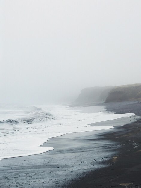 Photo misty seaside scenery in iceland