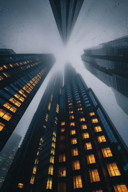 Photo misty skyscrapers reaching towards the sky in a modern urban landscape