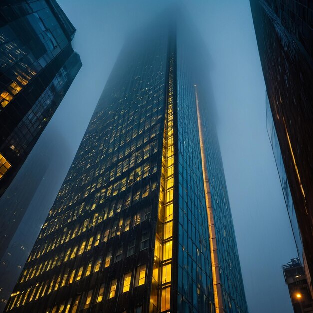 Photo misty skyscrapers reaching towards the sky in a modern urban landscape