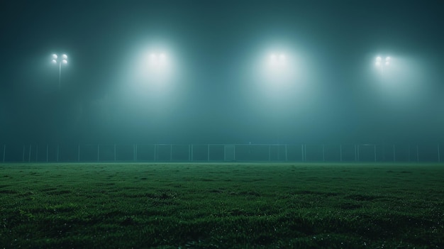 Misty stadium lights on empty field generative ai