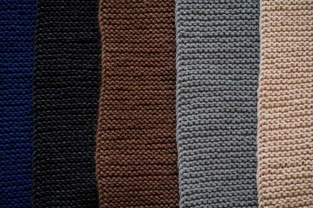 Mix of black, gray, blue Indigo, brown and beige knitted wool texture