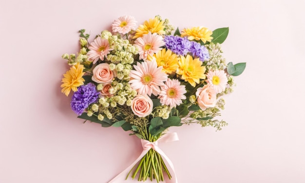 Photo mix of blossoms showcasing nature beauty ideal for gifting or adorning spaces conveying messages of love appreciation or sympathy pink backdrop