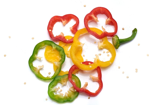 Mix color slice sweet peppers isolate white background