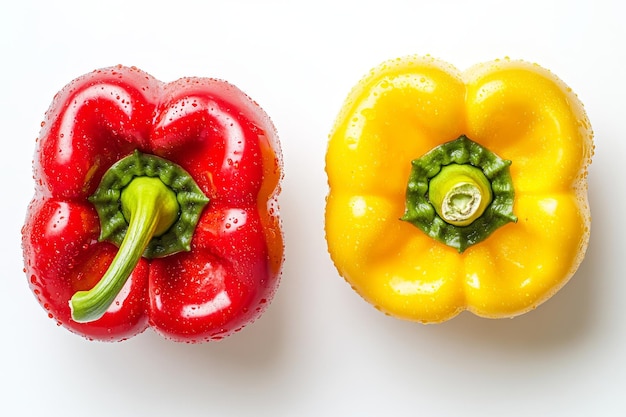 Photo a mix of colorful bell peppers flying in the air isolated on a white background for seasonings or garnishings