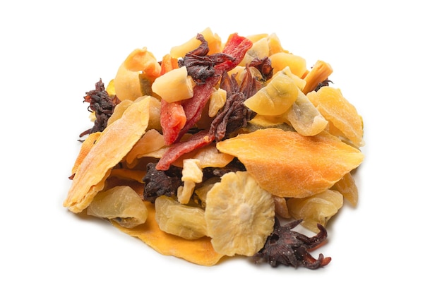 Mix of dried exotic fruit mangosslices of pineapples passion fruit papaya