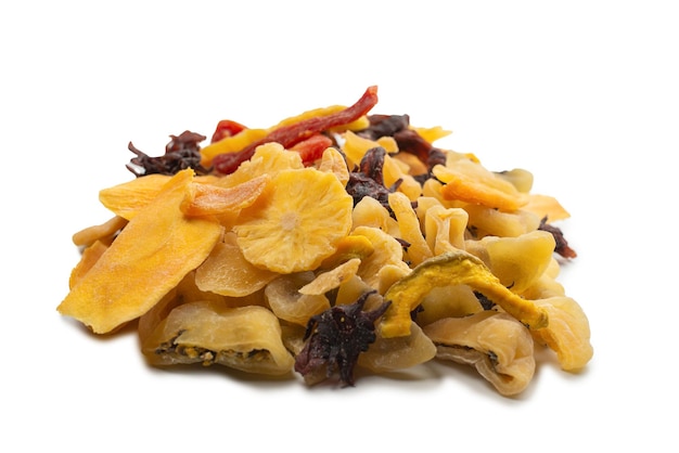 Mix of dried exotic fruit mangosslices of pineapples passion fruit papaya