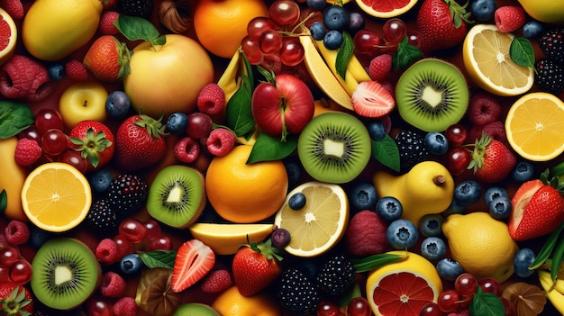 Mix fresh fruits with a beautiful background