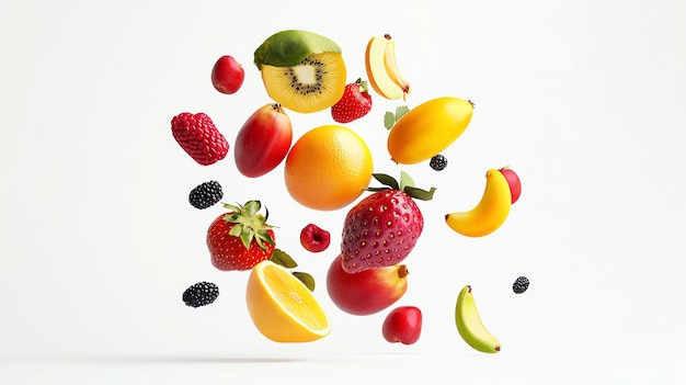 Photo mix fruits realistic fruit healty food isolated on a white background