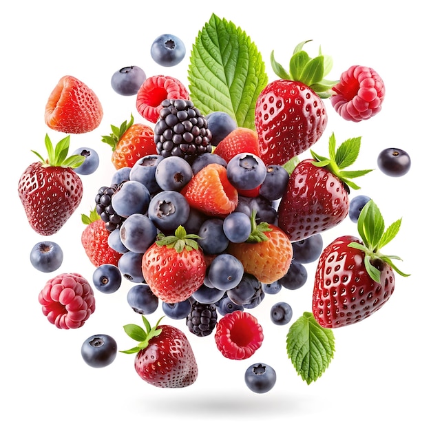 mix fruits on white background