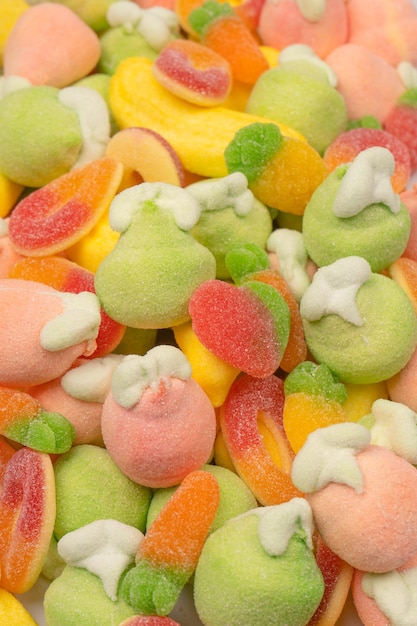 Mix of jelly candys and marshmallows as a background