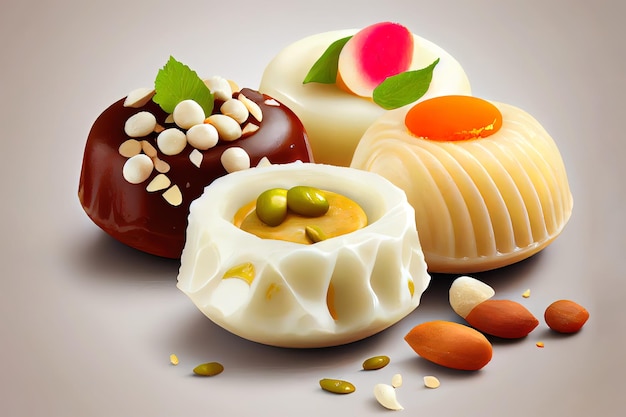 Mix Mithai or indian milk made sweets of indian and pakistani festivals assorted sweets or mithai in bowl for diwali or any other festivals Generative A