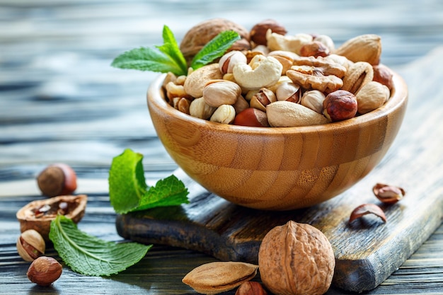 Mix nuts in a bowl closeup