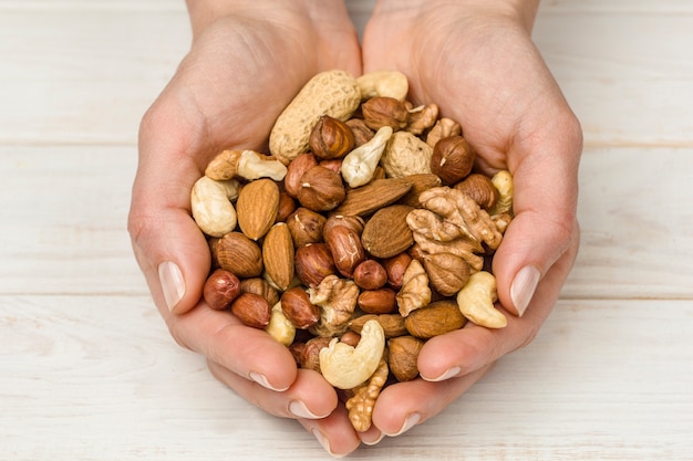 Mix of nuts in hands