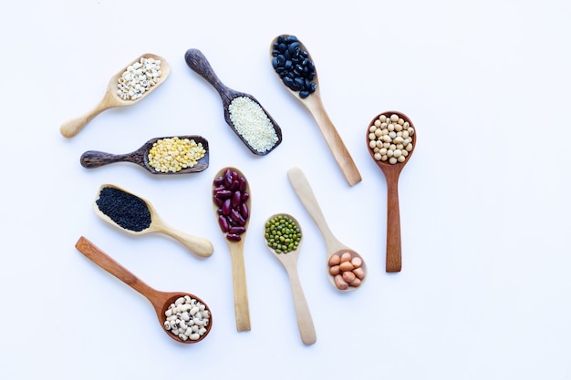 Mixed beans, Different legumes isolated on white.