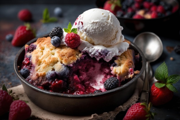 Mixed berry cobbler food photography close up shot image generative AI