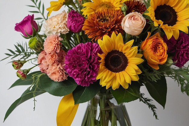 Mixed bouquet with sunflowers and carnations