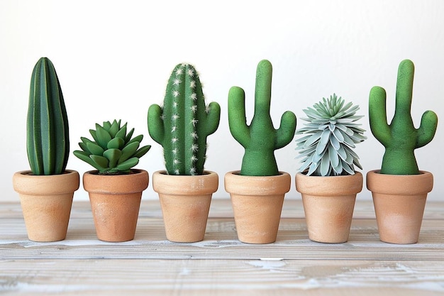 Mixed cacti and succulents in small pots