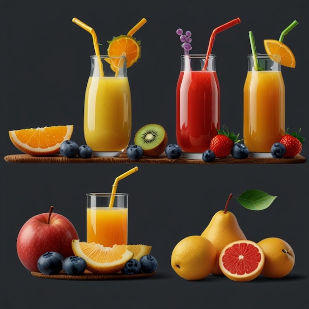 Photo mixed fresh fruits agrumes and leaves juicy fruit and water drops floating in the air isolated on tr