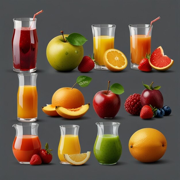 Photo mixed fresh fruits agrumes and leaves juicy fruit and water drops floating in the air isolated on tr