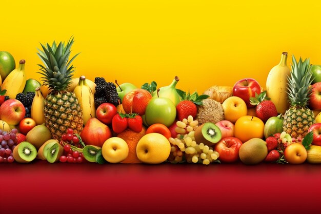 Mixed fresh vibrant exotic fruits border background