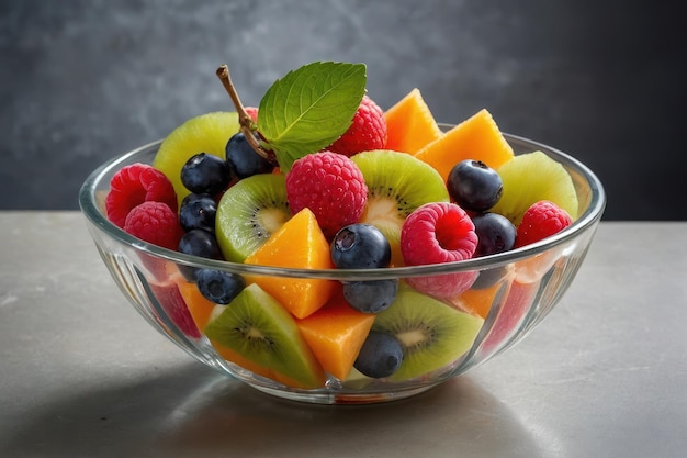 Mixed fruit salad in a glass bowl