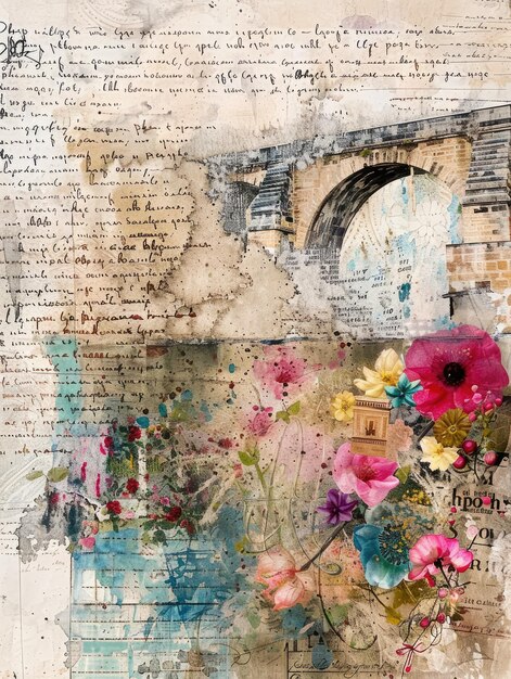 mixed media collage against the background of old paper vintagestyle