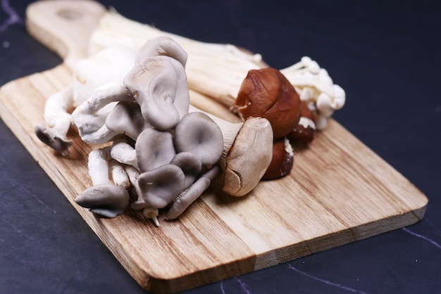 Mixed mushroom on chopping board